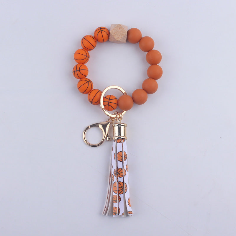 Football Tassel Silicone Bead Wristlet Keychain Sports Theme 7