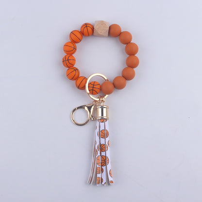 Football Tassel Silicone Bead Wristlet Keychain Sports Theme 7
