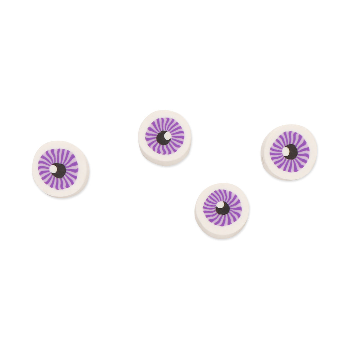 Flat Round Clay Beads 10mm Purple Eyes Pattern Polymer 100pcs 5