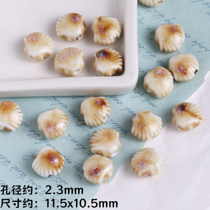 Coffee Color Ocean Creatures Ceramic Beads Hand Painted 5pcs 19
