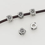 Square Metal Beads 5/8mm Tibetan Four-Sided Flower Antique Silver Tone 4