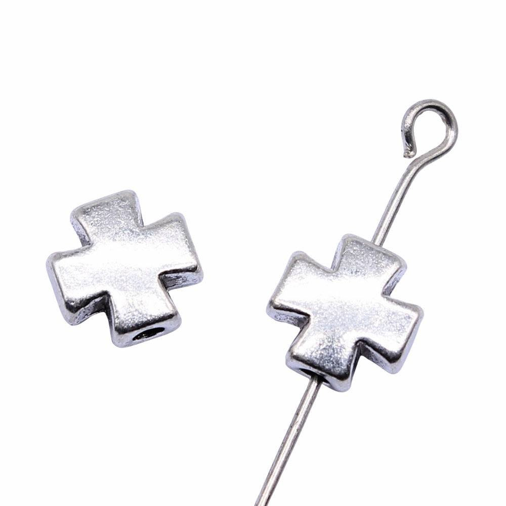 Chunky Cross Metal Beads 8mm Antique Silver Tone 60pcs 3