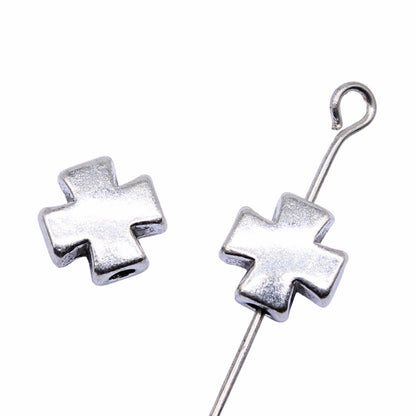 Chunky Cross Metal Beads 8mm Antique Silver Tone 60pcs 3