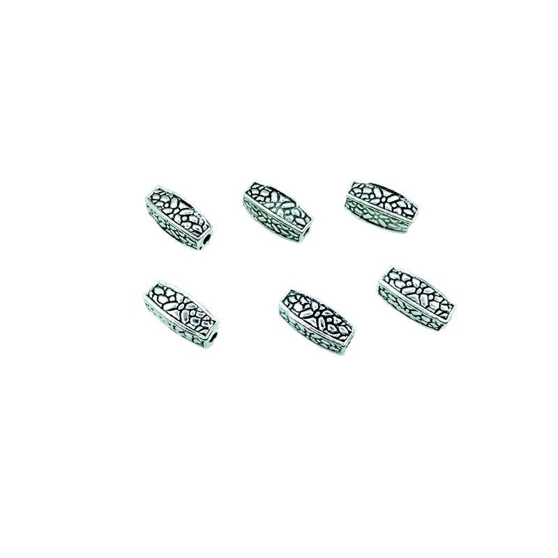 Tube Metal Beads 12mm Antique Silver Tone Crackle Zinc Alloy 100pcs 5