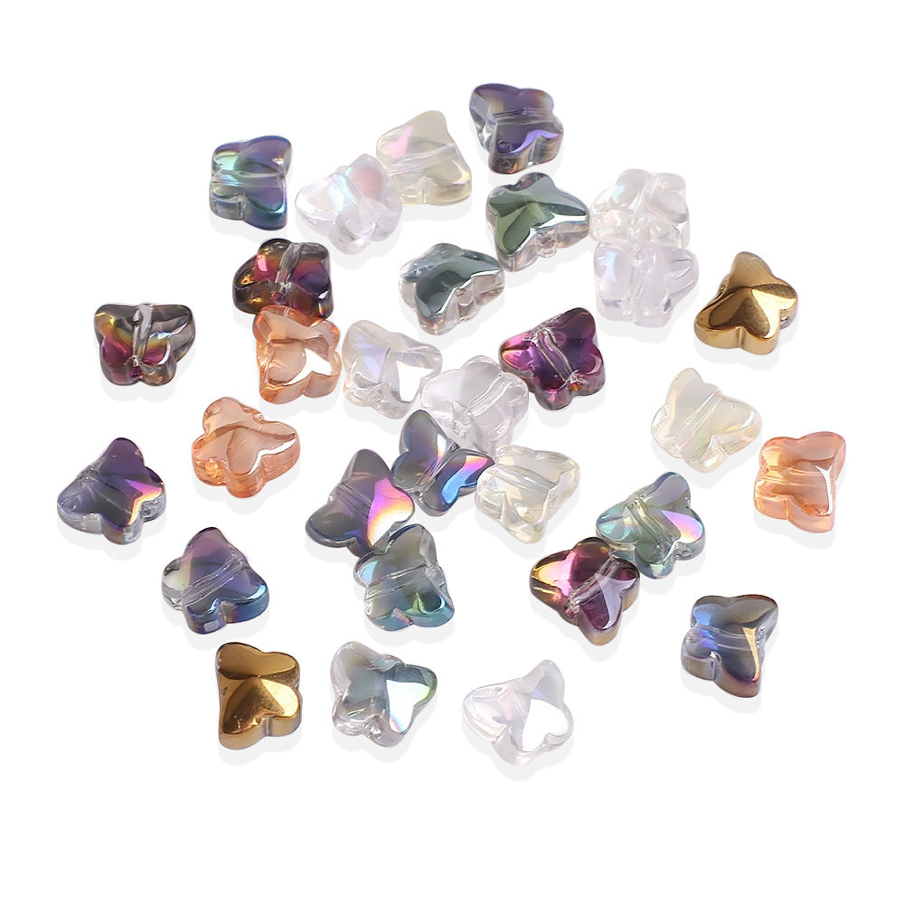 Electroplated Butterfly Glass Beads 8mm Iridescent Gold Purple Crystal 50pcs