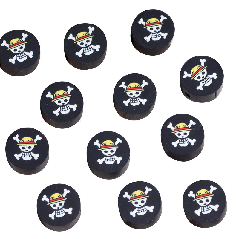Flat Clay Beads 10mm Black Skull Crossbones Design 200pcs 5