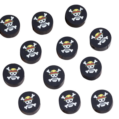Flat Clay Beads 10mm Black Skull Crossbones Design 200pcs 5
