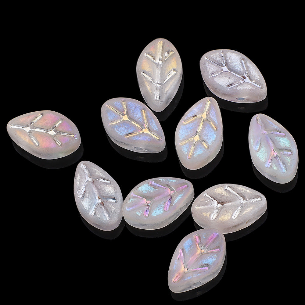Czech Glass Leaves Glass Beads 7x11mm Electroplated 50pcs 9