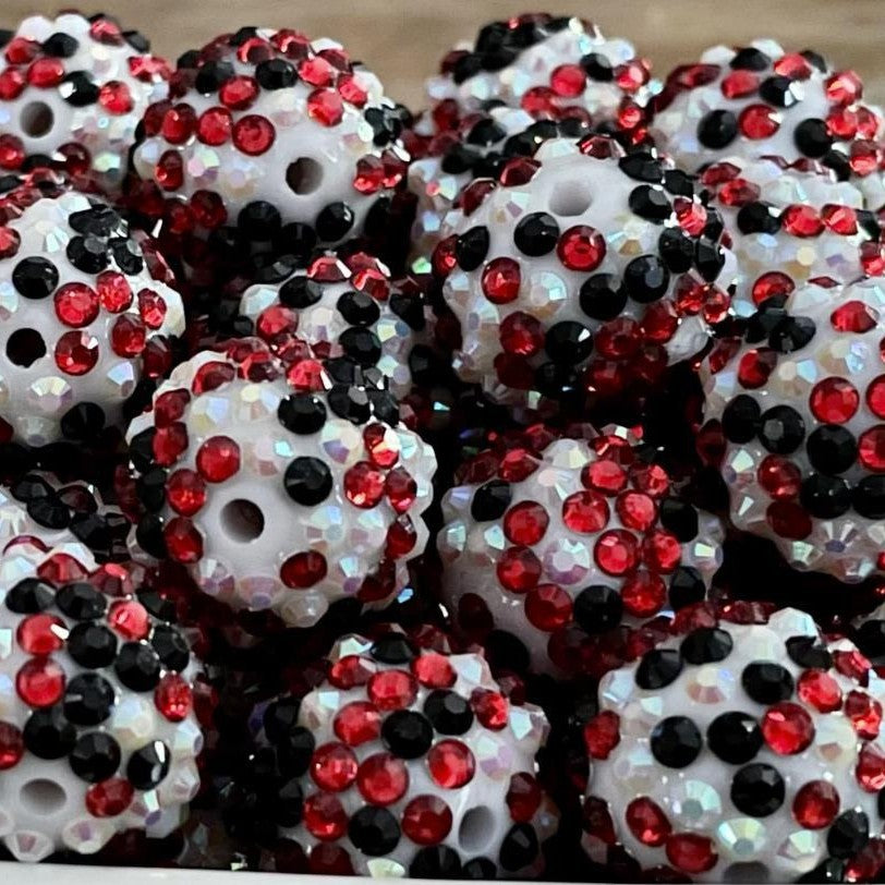 Plated Bubblegum Beads 10-22mm Confetti Black White Red 5pcs 2