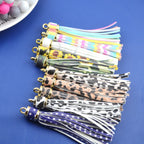 Multi Patterned PU Leather Tassel Keychain Charms 10cm 6pcs 3