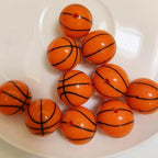 Printed Bubblegum Beads 20mm Basketball Pattern Orange 10pcs