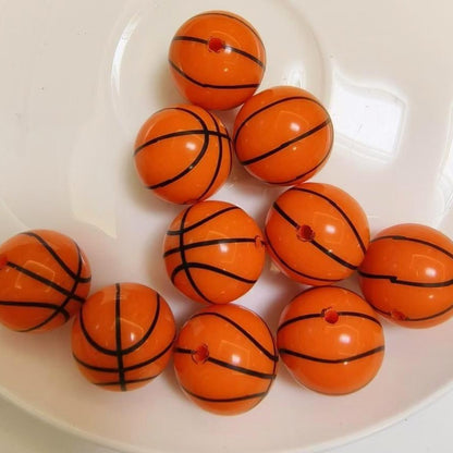 Printed Bubblegum Beads 20mm Basketball Pattern Orange 10pcs