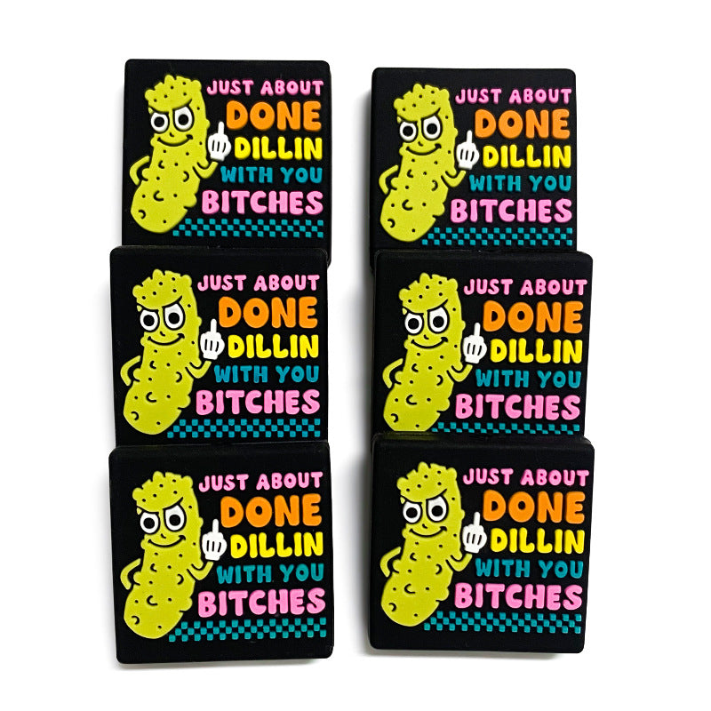 Silicone Focal Beads Pickle Character Colorful Text Square 20pcs 4