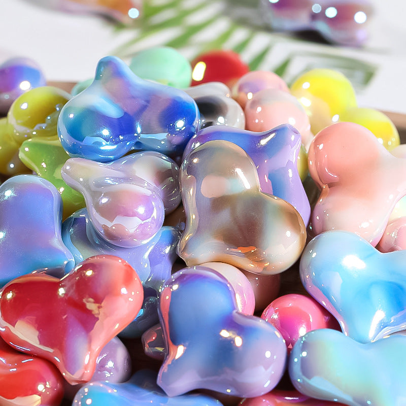 UV Finish Heart Acrylic Beads 21.5mm Vibrant Marbled Colors 50pcs 6