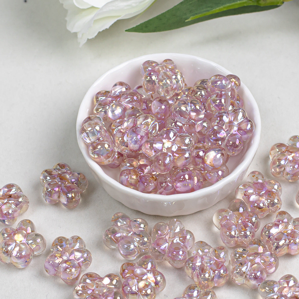 Clear Five Petal Flower Resin Beads 18mm Transparent Iridescent 5pcs 12