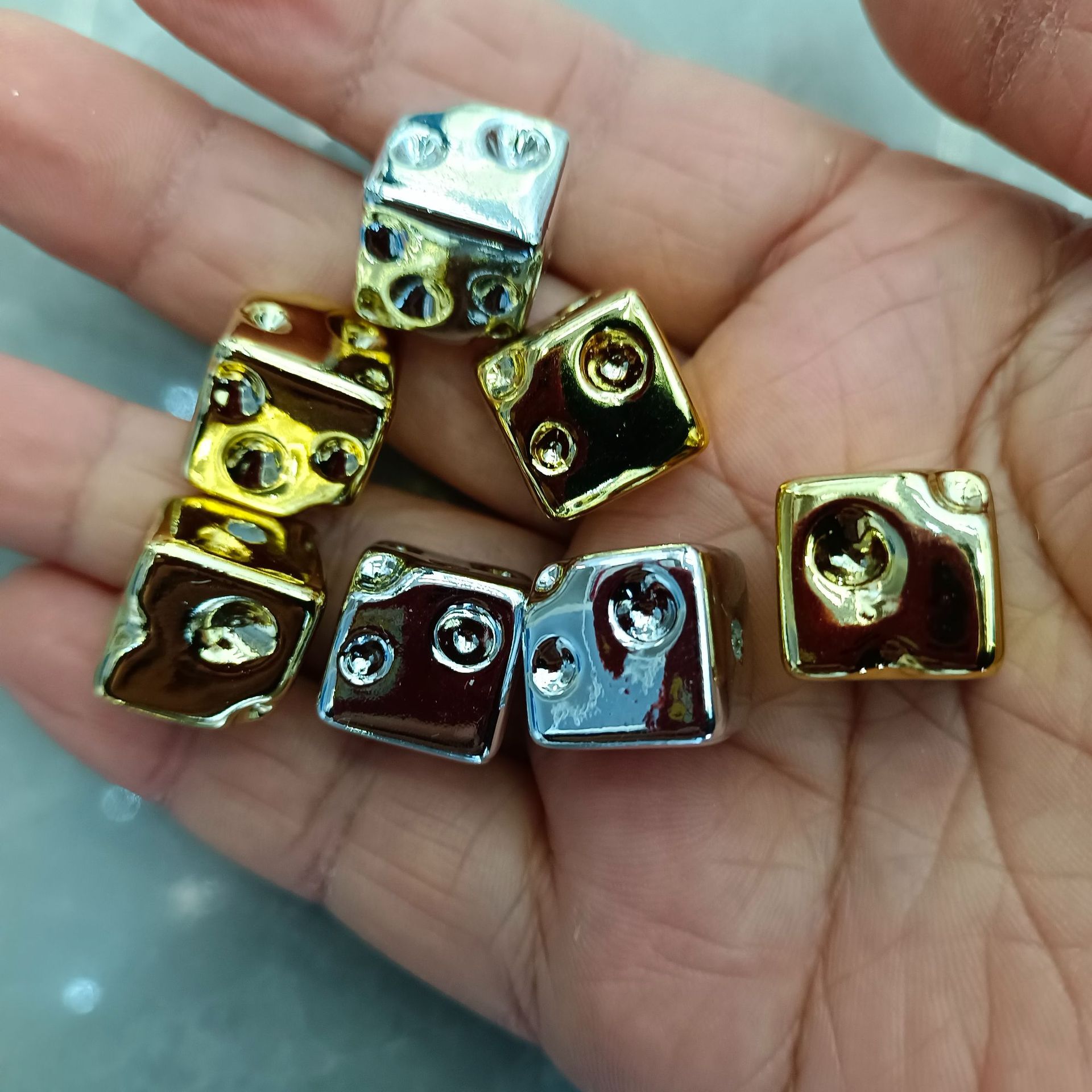Metallic Cheese Shaped Acrylic Square Beads 14mm 100pcs