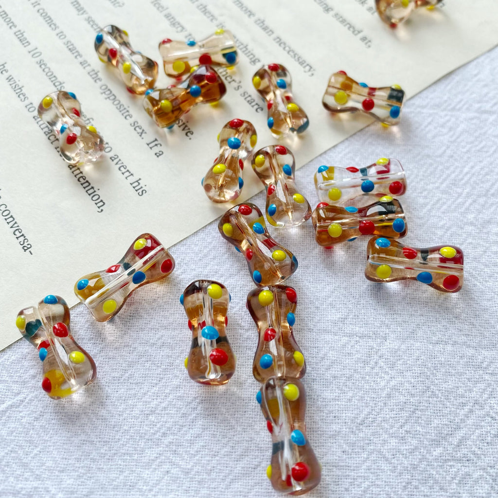 Painted Dotted Bone Glass Beads 17mm Hand Painted Colorful 1pc 3