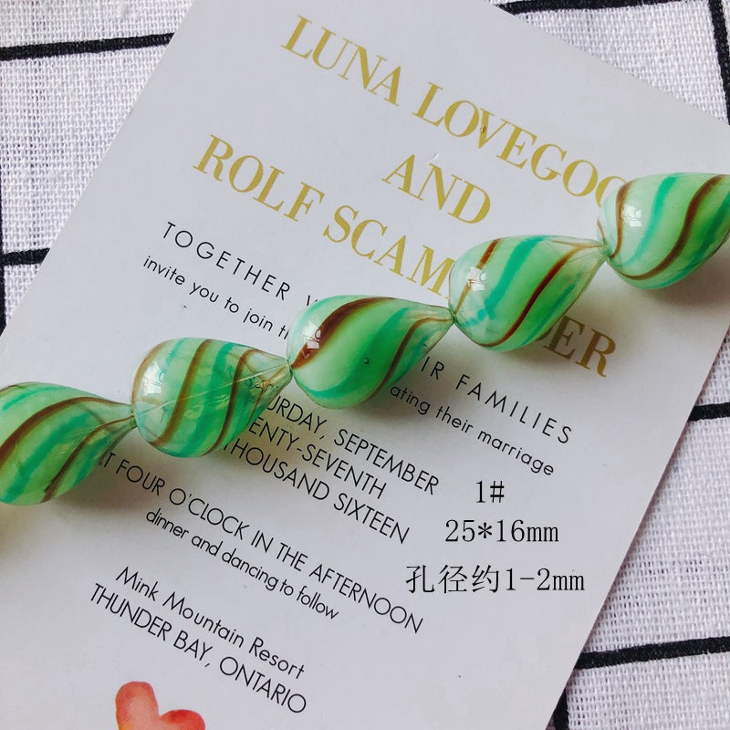 Vintage Spiral Pattern Teardrop Blown Glass Beads 19-25mm 3pcs 6