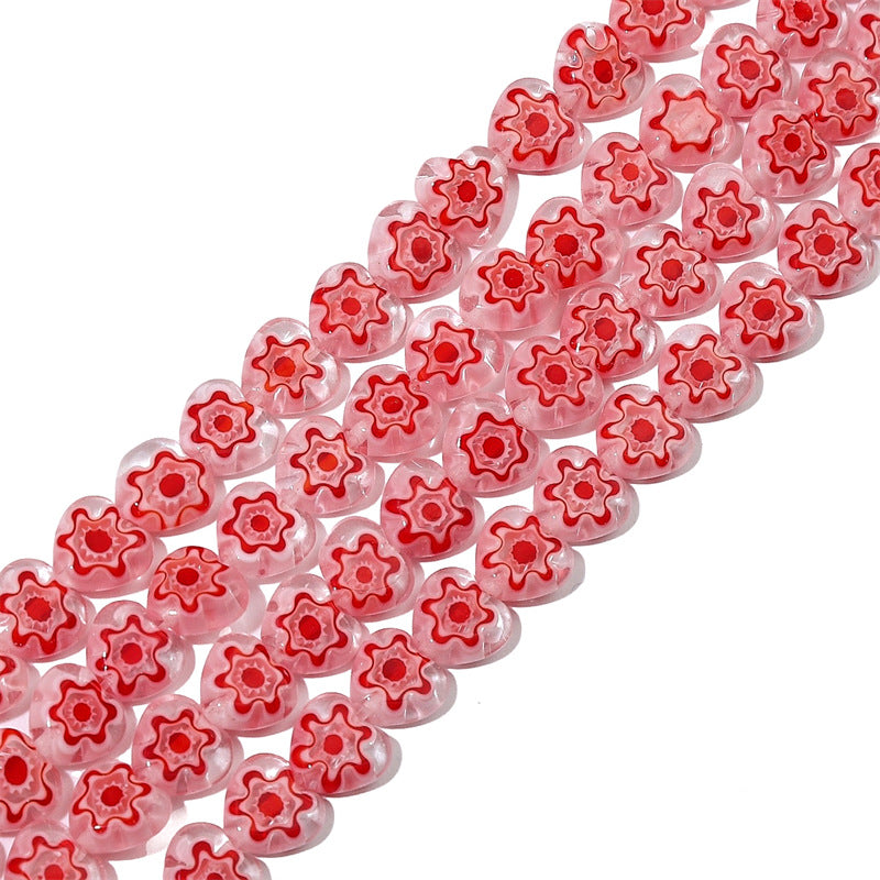 Millefiori Flower Glass Beads 8mm Colored Heart Shape 20pcs 7