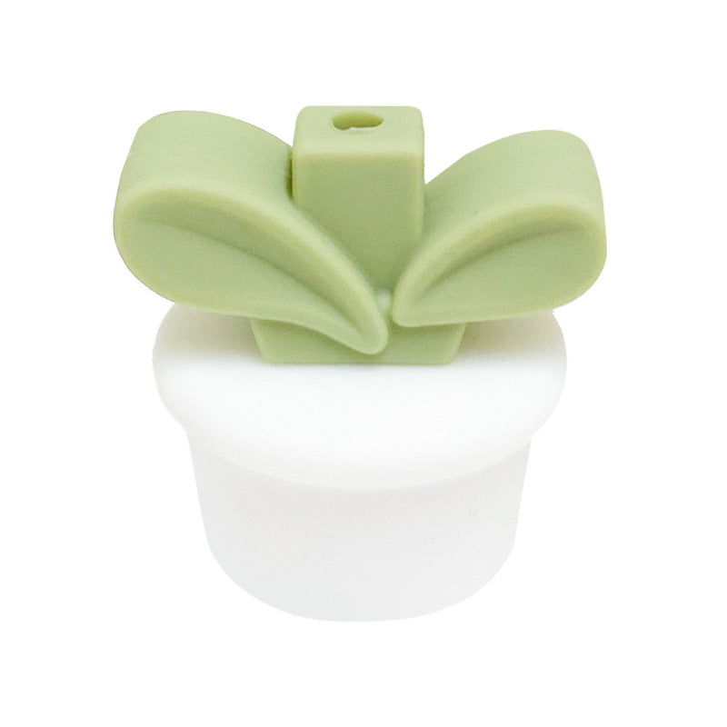 Silicone 3D Focal Beads Flowerpot Grass With Leaf Cluster 20pcs 24