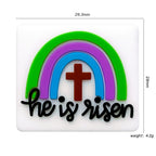 Silicone Focal Beads Rainbow Cross With He Is Risen Text 20pcs 2