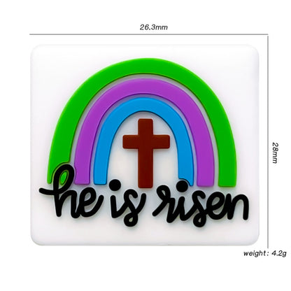 Silicone Focal Beads Rainbow Cross With He Is Risen Text 20pcs 2