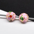 Flower Leaf Pattern Metal Beads 6/8/10mm Colorful Cloisonne Enamel 10pcs 6