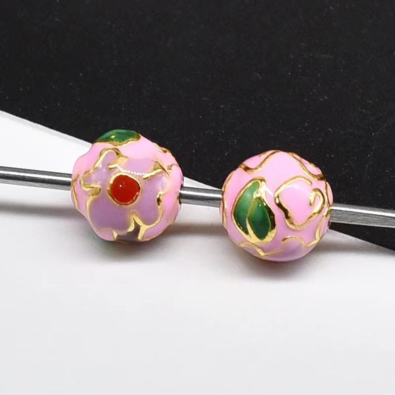 Flower Leaf Pattern Metal Beads 6/8/10mm Colorful Cloisonne Enamel 10pcs 6