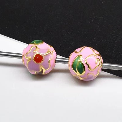 Flower Leaf Pattern Metal Beads 6/8/10mm Colorful Cloisonne Enamel 10pcs 6