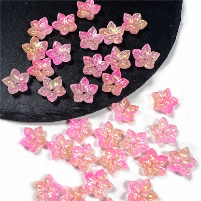 Czech Glass Beads Flower Five Petal 12mm Red Gold Spring 50pcs 3
