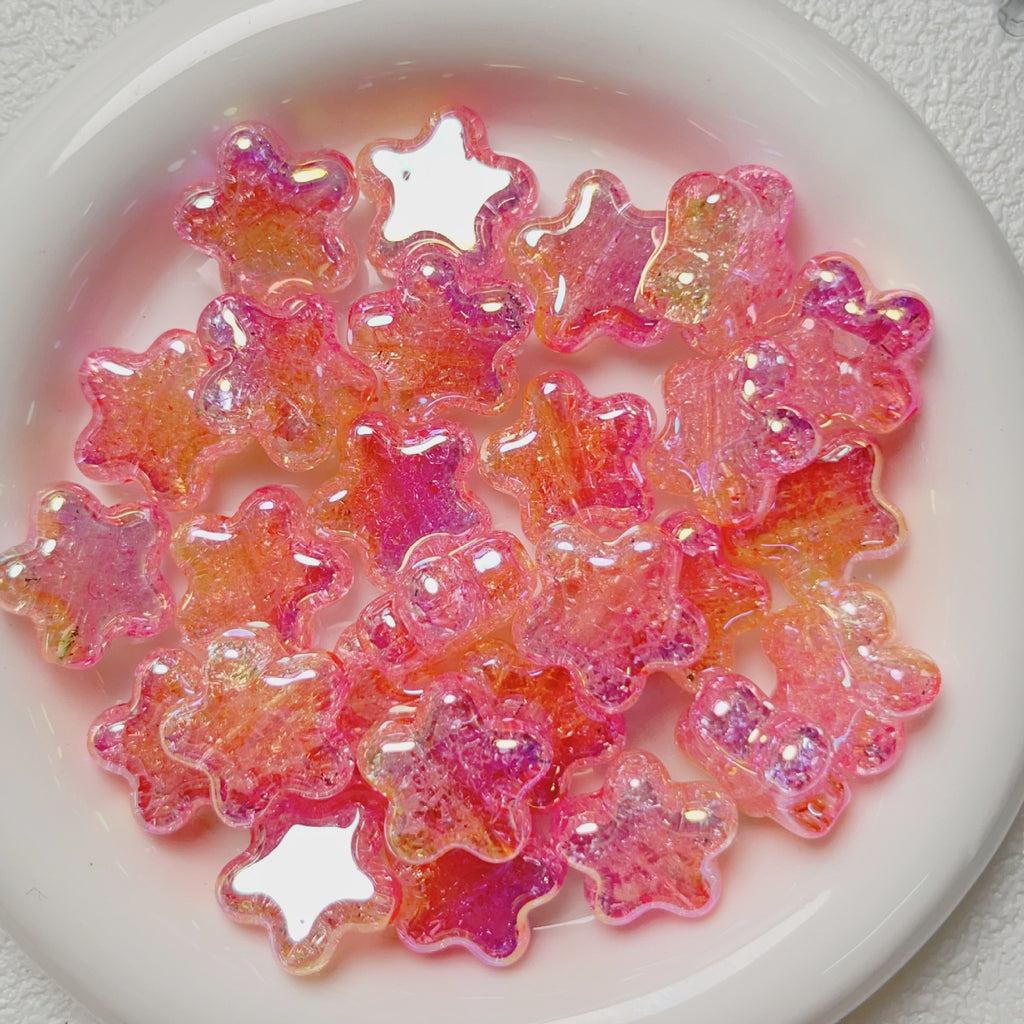 Dual Color Gradient Crackle Rounded Star Acrylic Beads 23mm 10pcs 2