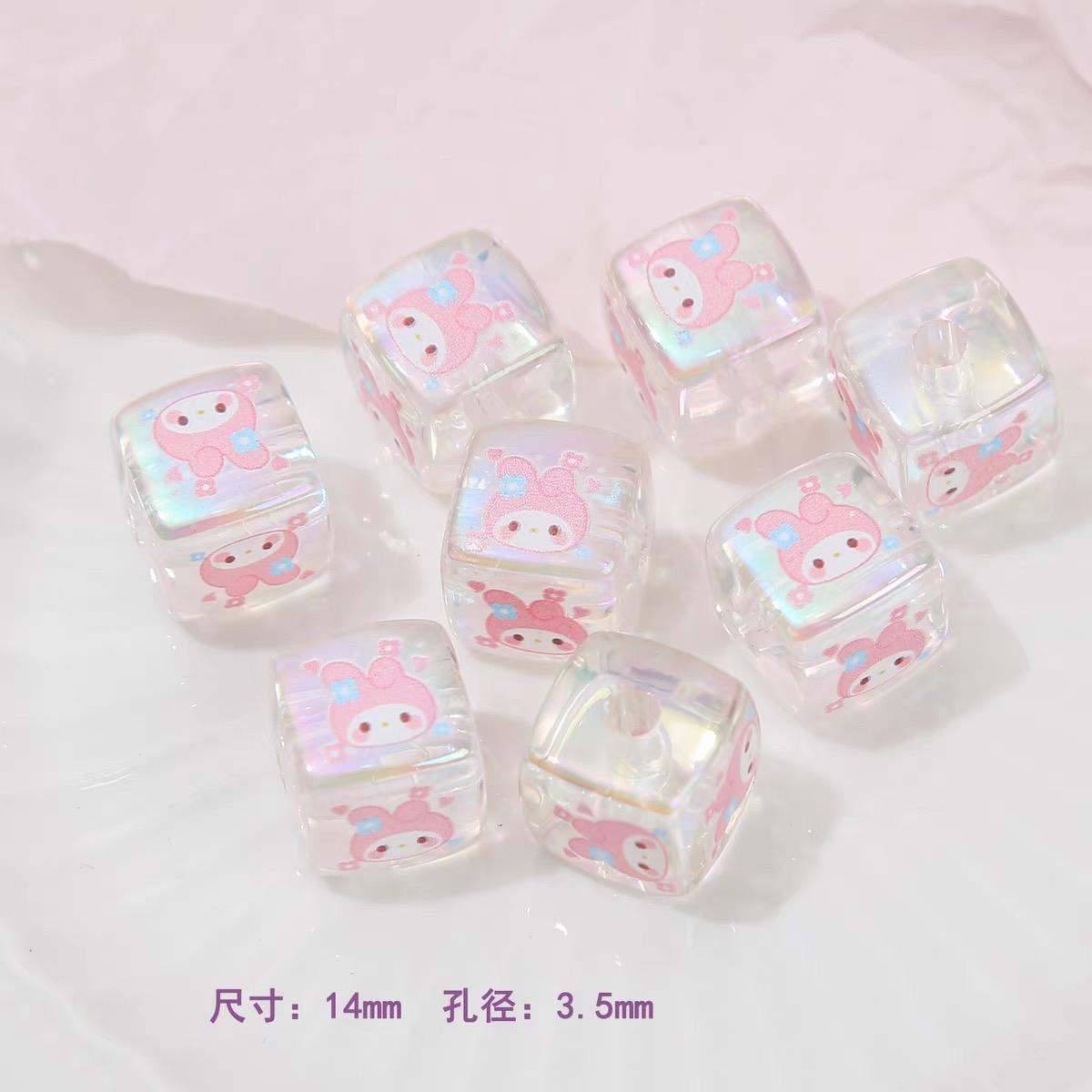 Clear Square Acrylic Beads 14mm Sanrio Cartoon Designs 10pcs 6