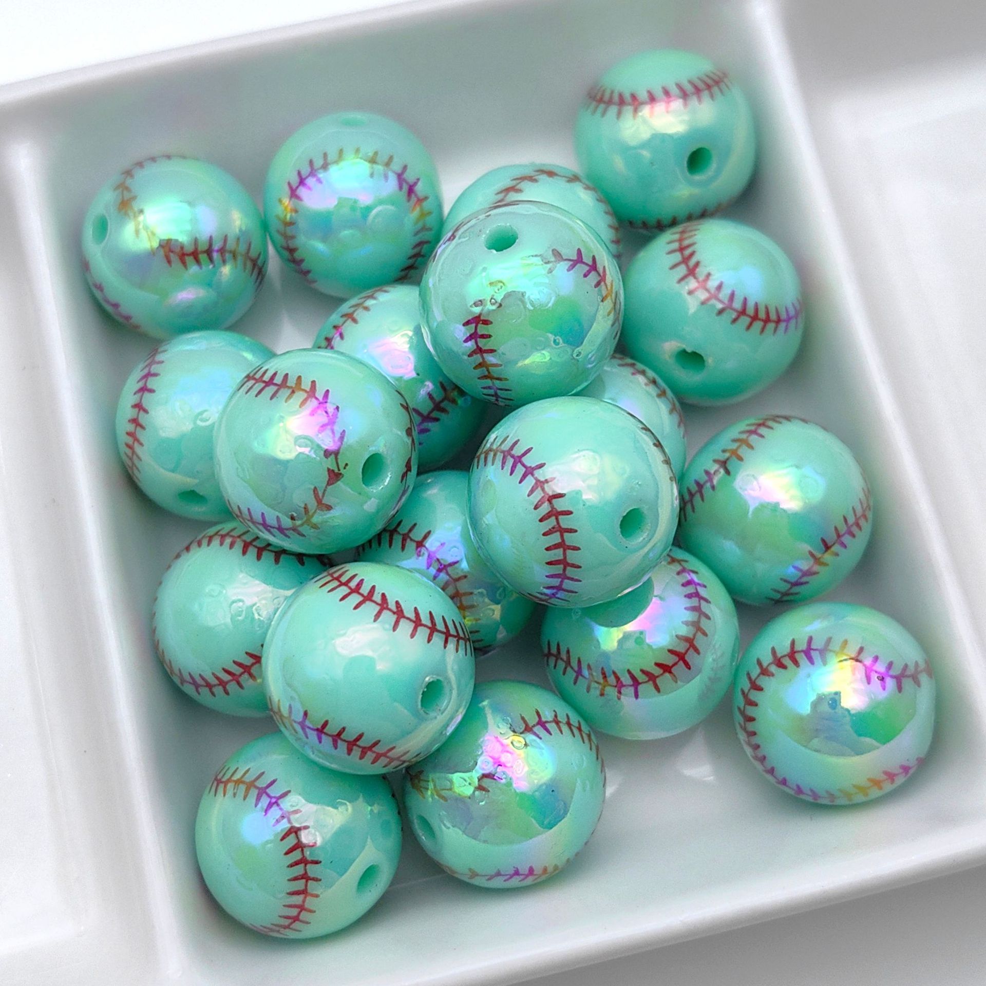 Plating Round Acrylic Beads 16mm UV Tennis Design 100pcs 3