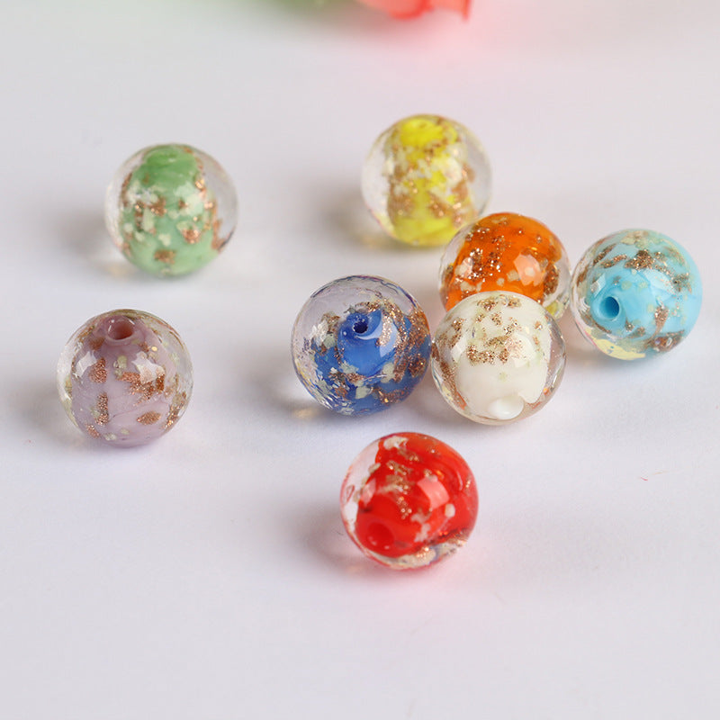 Lampwork Glass Beads Round 8 10 12mm Luminous Porcelain Gold Foil 5pcs 2
