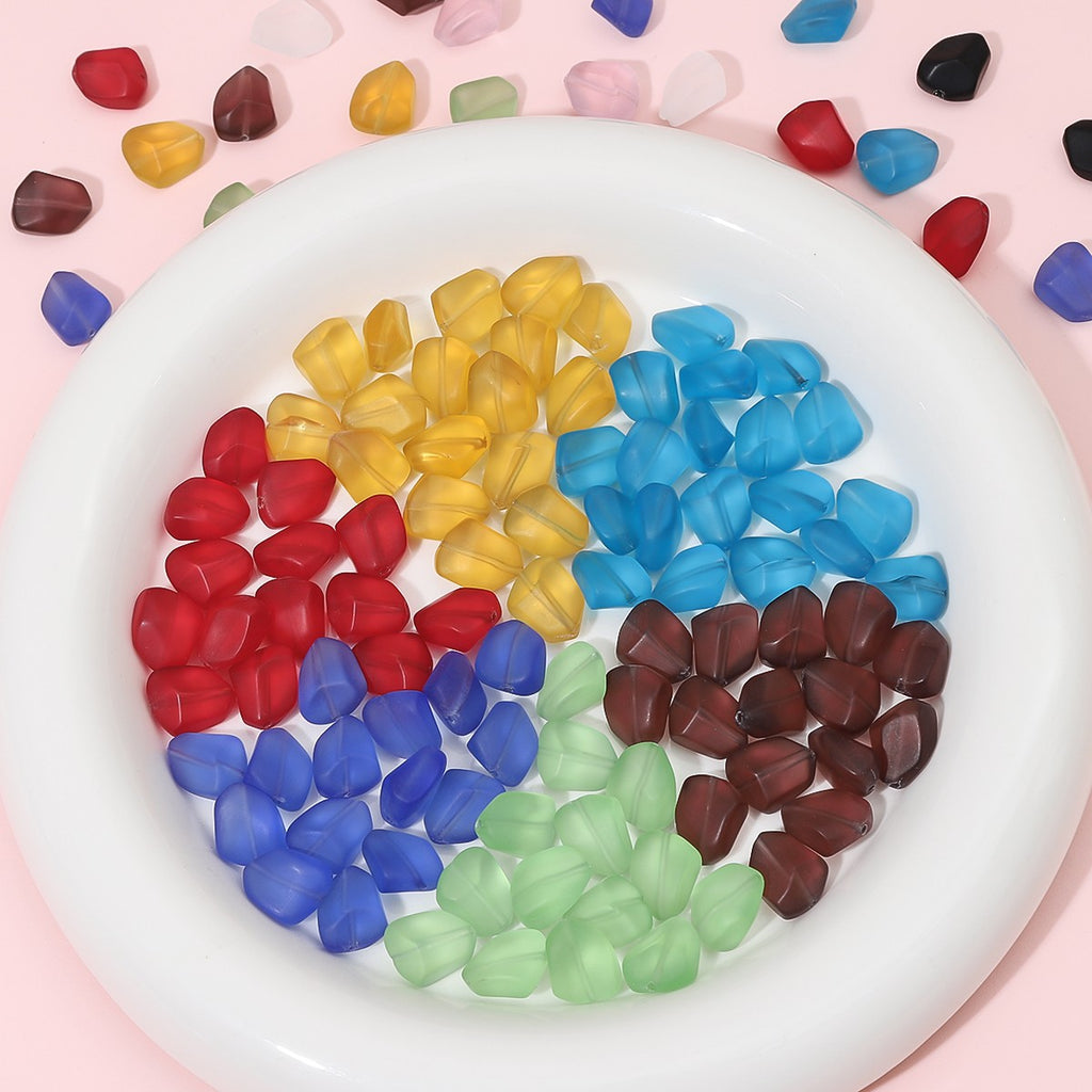 Frosted Flat Stone Glass Beads 12x15mm Matte Mixed Colors 20pcs