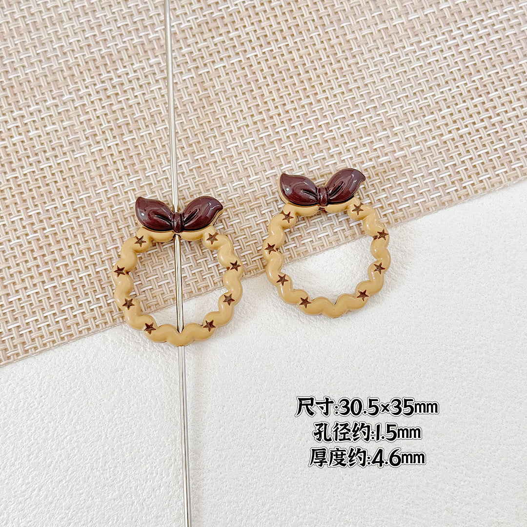 Bow and Star Metal Beads 34mm Painted Pastel Colors 5pcs 21