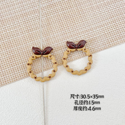 Bow and Star Metal Beads 34mm Painted Pastel Colors 5pcs 21