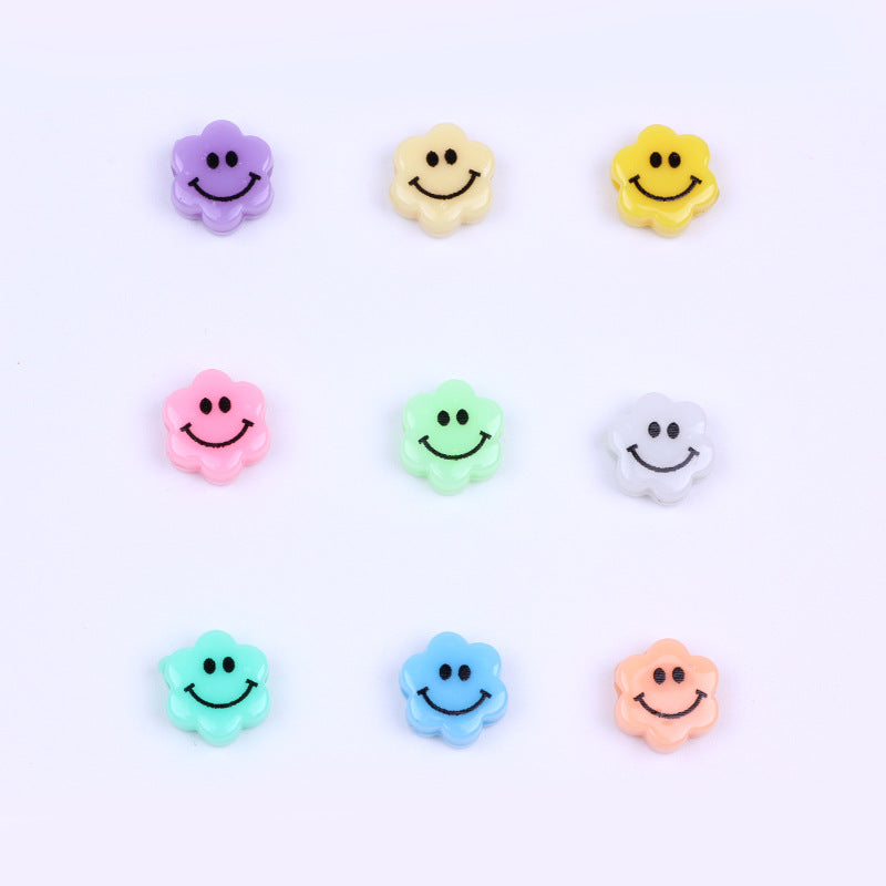 Flower Acrylic Beads 6-9mm Smiling Face Flat Pastel Mixed 100pcs 3
