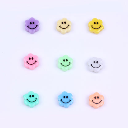 Flower Acrylic Beads 6-9mm Smiling Face Flat Pastel Mixed 100pcs 3