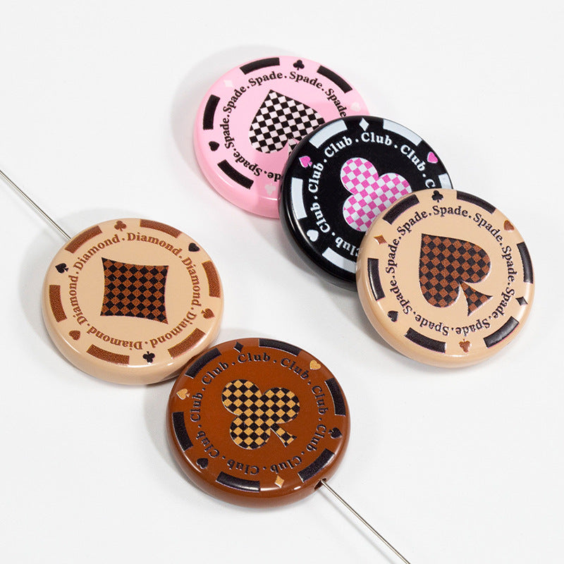 Flat Acrylic Beads 31mm Texas Chip Card Suits Printed 10pcs