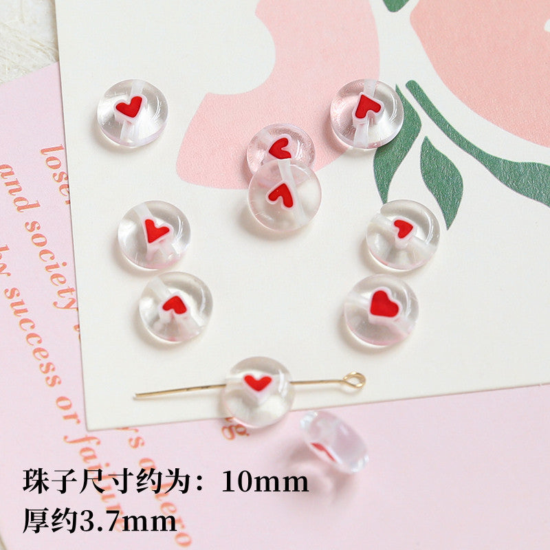 Lampwork Glass Beads Round 6-10mm Tiny Red Heart Pattern 2pcs 6