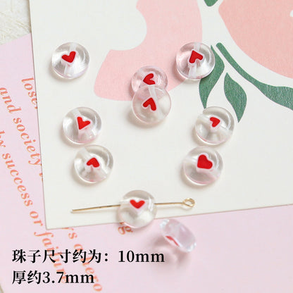 Lampwork Glass Beads Round 6-10mm Tiny Red Heart Pattern 2pcs 6