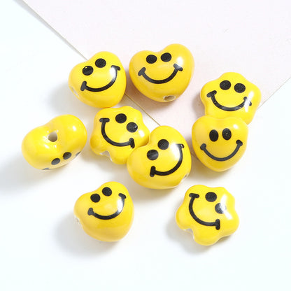 Yellow Smiley Star and Heart Ceramic Beads Glossy 10pcs 3