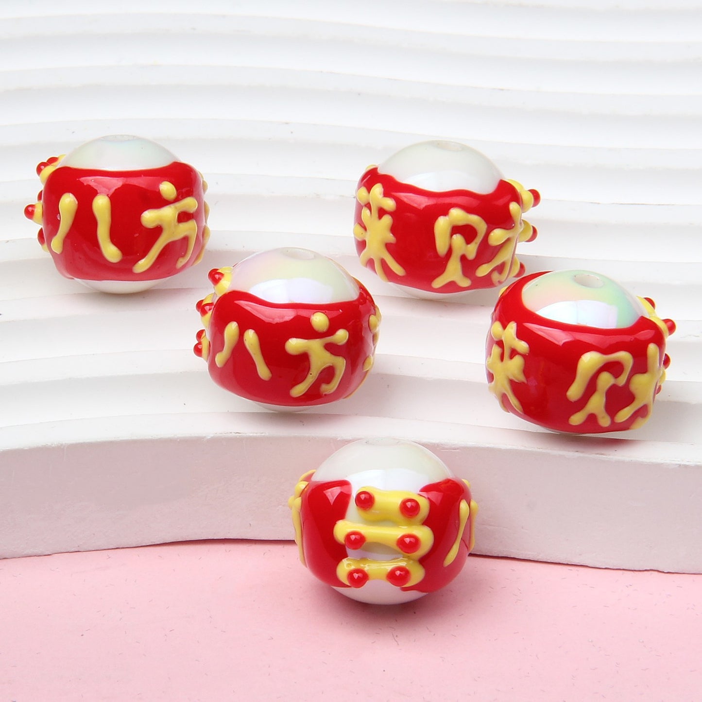 Hand Painted Acrylic Beads 16mm New Year Dog Faces 10pcs 9