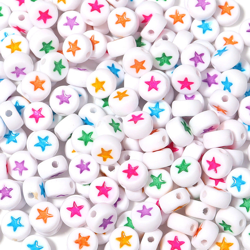 Colored Five-Pointed Flat Acrylic Beads 7mm Glossy Mixed 100pcs