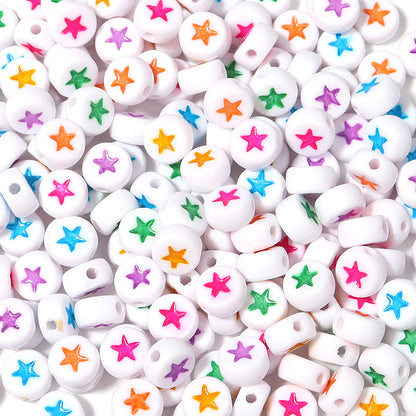 Colored Five-Pointed Flat Acrylic Beads 7mm Glossy Mixed 100pcs