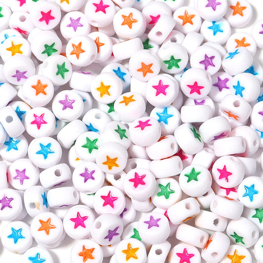 Colored Five-Pointed Flat Acrylic Beads 7mm Glossy Mixed 100pcs