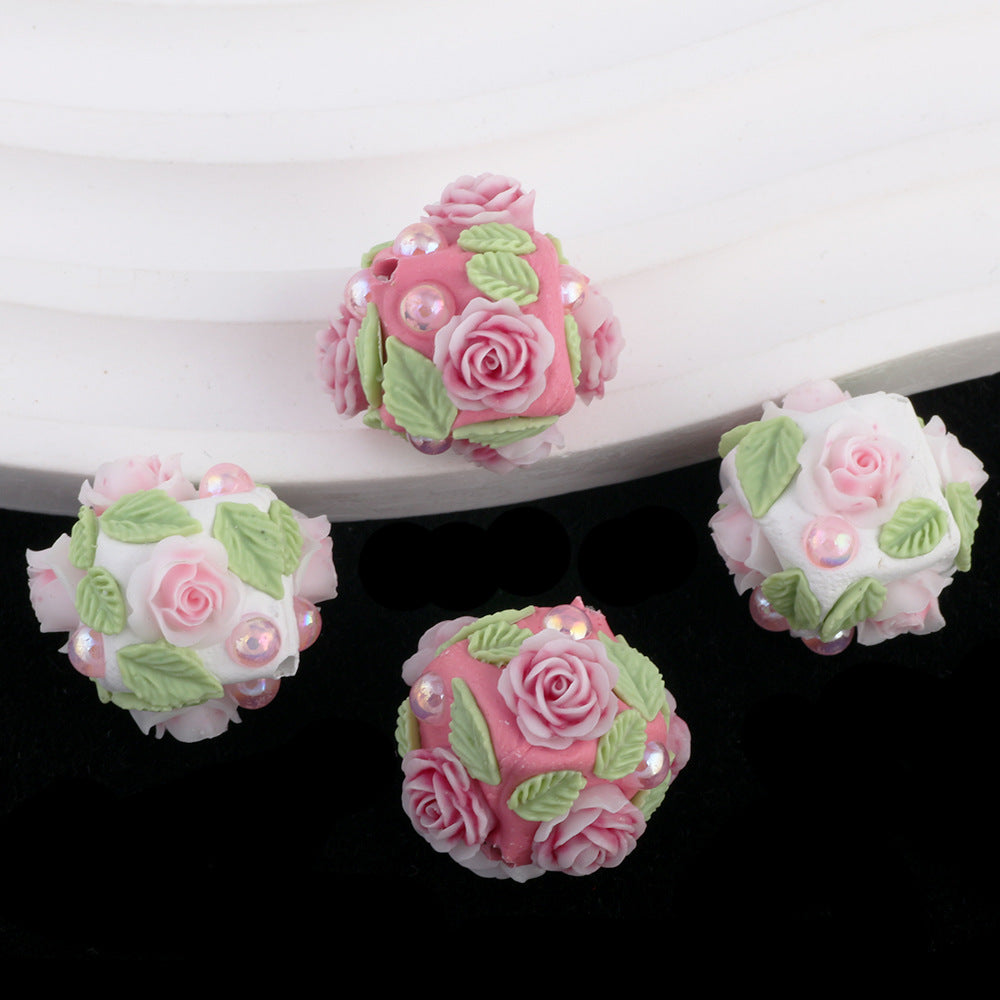 Flower Clay Beads 21mm Fresh Floral Ball Pastel Colors 6pcs 2