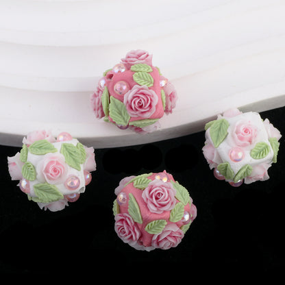 Flower Clay Beads 21mm Fresh Floral Ball Pastel Colors 6pcs 2