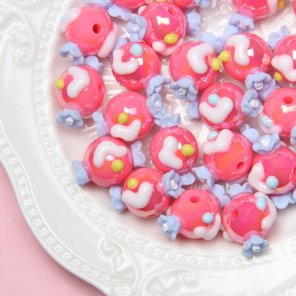 Painted Flower Acrylic Beads 16mm Round 14x18mm Square Purple Hand Painted 1pc 16